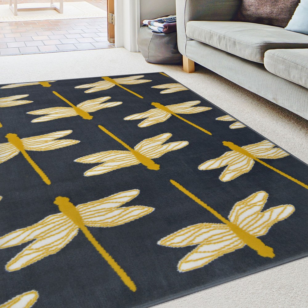 Maestro Dragonfly Modern Rugs in Charcoal Grey